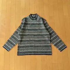 ヴィンテージ風 総柄 ハイネック ニット レトロ 古着 個性的 体型カバー