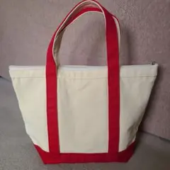 美品♪キャンバストートバッグ　赤&クリーム