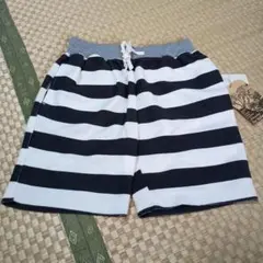 ストライプ ハーフパンツ 140 ボーダー 短パン 白×黒