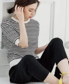 OPAQUE.CLIP　ボーダー　ニット　半袖　ケーブル編み