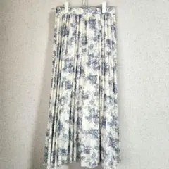 しまむら プリーツスカート アイボリー×ネイビー Lサイズ ロングスカート