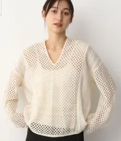 A part by メッシュ パッチワーク スキッパープルオーバー サマーニット