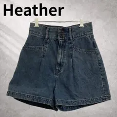 ヘザー　ブルー　デニムショートパンツ　ハイウエスト　Aライン　レディース　M