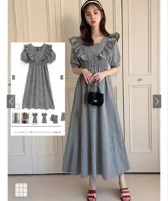 【GRL】ギンガムチェック柄フリルフレアワンピース