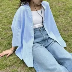 チャオパニックティピー ブロードビッグ半袖シャツ ストライプ ユニセックスのサムネイル