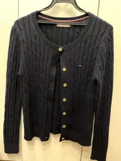 トミーヒルフィガー　ネイビー ケーブルニット カーディガン L