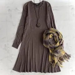 ローレンラルフローレン 長袖フレアワンピース ブラウン