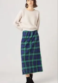 MACPHEE ウールブライトチェックギャザーロングスカート