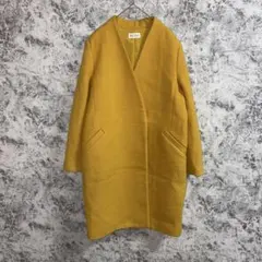 PLST プラステ　ノーカラーコート【M】イエロー　シンプル　大人上品