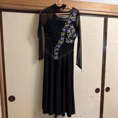 社交ダンス ドレス 黒 花柄 ラインストーンのサムネイル
