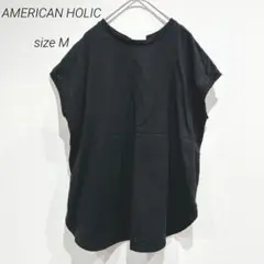 アメリカンホリック バックリボンデザイン 半袖Tシャツ 黒 無地 カジュアル M