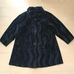 ベロア生地 波模様 ロングコート ヴィンテージ バブリー 黒 金ボタン