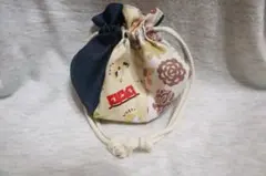 ハンドメイド まんまる巾着(マチあり) 猫