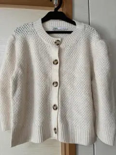 ZARA レディース　七分袖　カーディガン　S オフホワイト杢