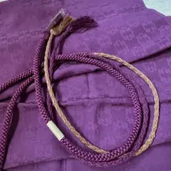 未使用 帯締め&帯揚げのお得なセット 片側2本別れ丸組&古代紫地紋起こし