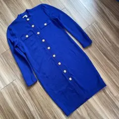 イヴサンローランニットワンピース ロイヤルブルー ゴールドボタン 金ボタン