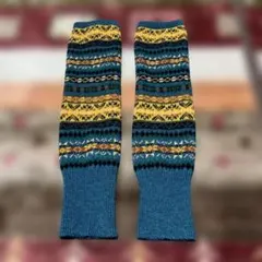 レッグウォーマーブルー　ロング エスニック柄 山ガール 森ガール 厚手