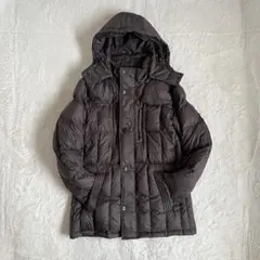 ダウンジャケット 軽量 男女兼用 ブラウン ロング丈 カジュアル フード付 防寒
