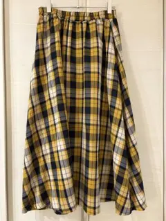 【お値下げ】PREFERIR フレアスカート 38(M) イエロー系チェックのサムネイル