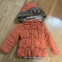 la poche biscuit オレンジ色ファー付きダウンコート 100㎝