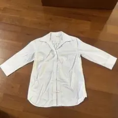 ファインクロス Mサイズ 五分袖シャツ 白青ストライプ