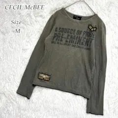 ✨先取セール✨CECIL McBEE ミリタリープリント長袖Tシャツ カーキ Mのサムネイル