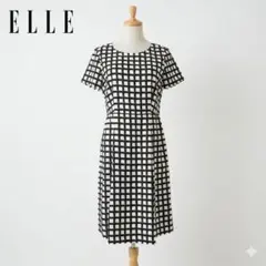ELLE エル チェック柄ワンピース 38 ブラック ホワイト レトロ 可愛い