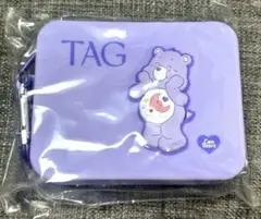 新品　ケアベア 紫色 シリコンポーチ ハート型カラビナ付き　TAG