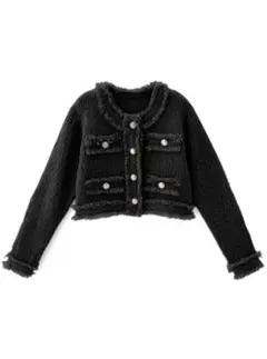 グレイル　GRL フリンジショート丈ニットカーディガン[dr482] ブラック