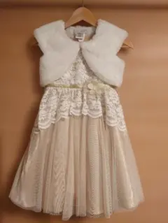 フォーマルドレス ゴールド ベージュ ワンピース ボアボレロ 120 発表会