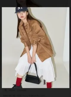 MARYQUANT PUBLUX ロゴ刺繍フェイクスエードビッグシャツ