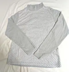 グレー ジグザグパターン 長袖ハイネックセーター
