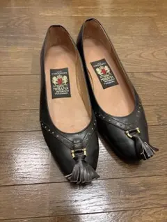 極美品❉ ミハマ フリンジ付きフラットシューズ リボン シボ革 22.0