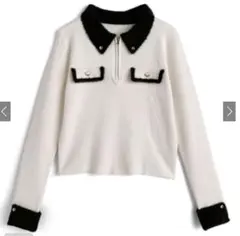 GRL シャギーカラー配色ハーフジップニットトップス[tu1969] アイボリー