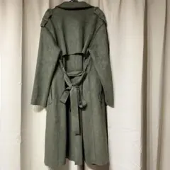 ZARAグリーンスエード風コート ウエストリボン付き