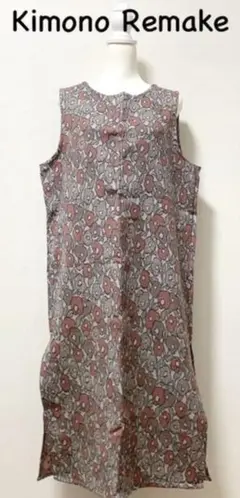 【着物リメイク】ノースリーブワンピース/ジャンパースカート/総柄