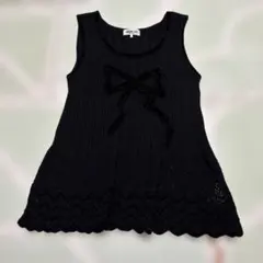 HIROKO BIS ノースリーブ 透かし編みニット リボン ブラック9号サイズのサムネイル