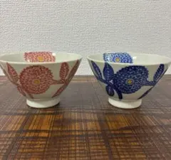 新品未使用　波佐見焼き　有田焼　夫婦茶碗　お茶碗　ダリア　勲山窯　花　嵐　大野智