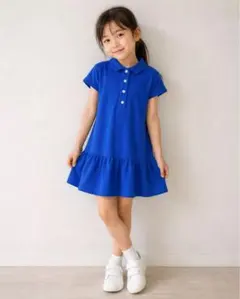 コムサイズム120㎝ ブルー ポロワンピース 半袖 女の子