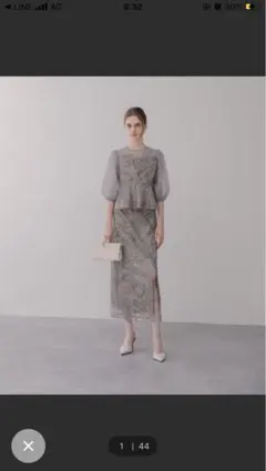 【LEJA】シアーパフスリーブペプラムスパンコール花柄Iラインドレス