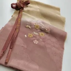 【未使用】正絹　暈し　刺繍　帯揚げ　正絹高麗帯締め　S-117