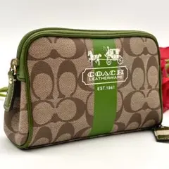 美品✨ COACH コーチ ポーチ コスメ 小物入れ グリーン シグネチャー