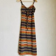 幾何学柄 キャミソール ロングワンピース リングデザイン ポリエステル