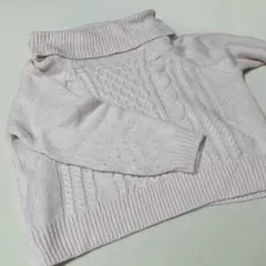 ピンク ケーブル編み オフタートルネック M