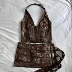 SHEIN ブラウン クロップドトップ スカートセットアップ