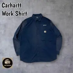 雰囲気系Carhartt 企業ロゴ刺繍 ワークシャツ 極フェードボロ感XL
