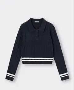GU ネイビー ケーブル編み ポロセーター XL