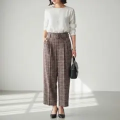 G6249*ユナイテッドアローズ☆チェック柄☆パンツ☆茶 ピンク☆36