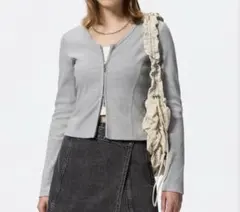 リブダブルジップVネックカーディガン　M