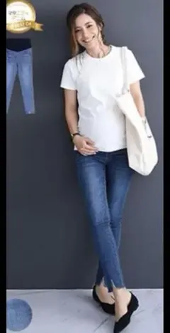 マタニティデニム　カットオフダメージスキニー